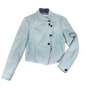 On & On Light Blue Wool Blend Blazer Crop Zip Moto‎ S to M Casual Travel